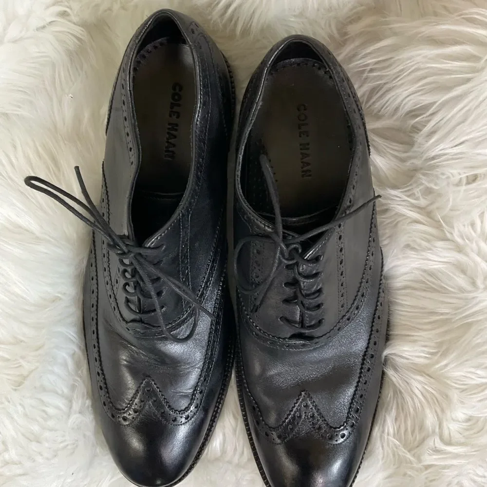 Cole Haan Men's Black Williams Leather Wingtip Lace Up Oxford Shoes Size 11